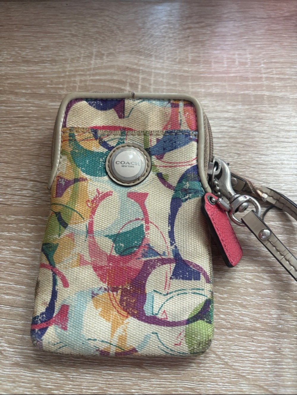 Coach Multicolor Abstract Canvas Phone Pouch with Keyring Strap